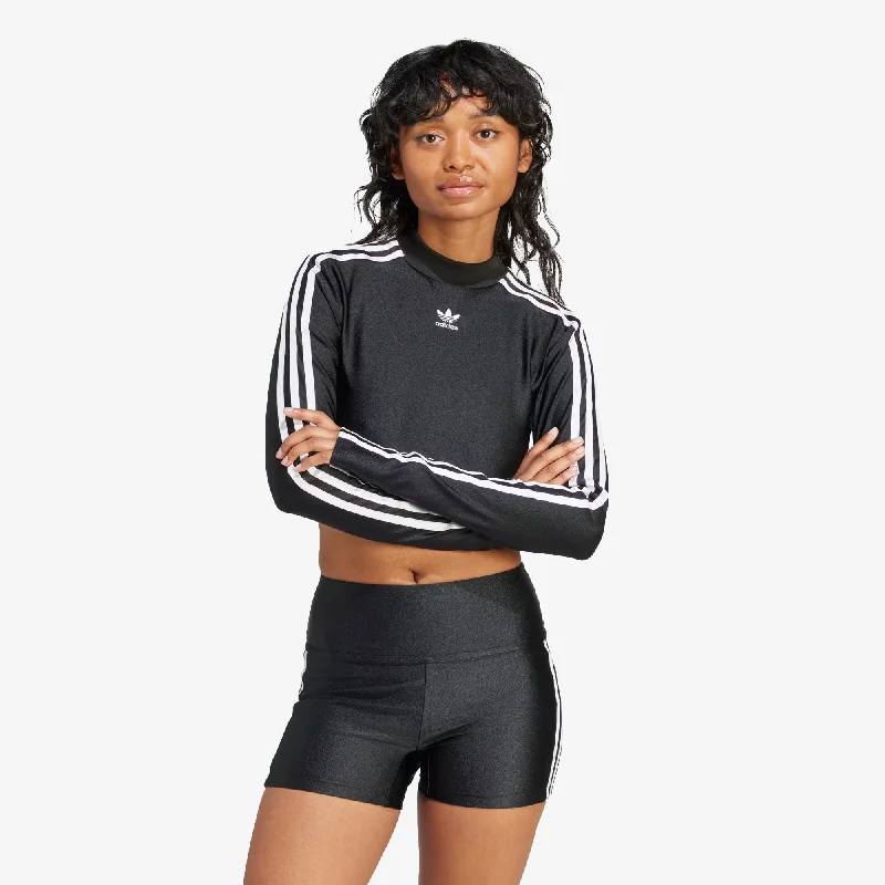 trendy vintage t-shirts -Adidas Originals | WMN'S 3-STRIPES CROPPED LONG SLEEVE TEE  { BLACK