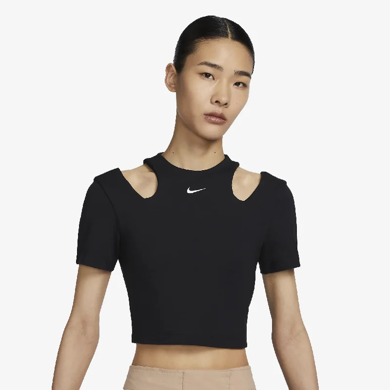 workout long sleeve t-shirts -Nike | WMN'S SPORTSWEAR ESSENTIALS  { BLACK/WHITE