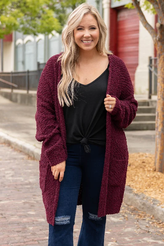 Cardigan with long hem -All The Warmth Cardigan, Burgundy