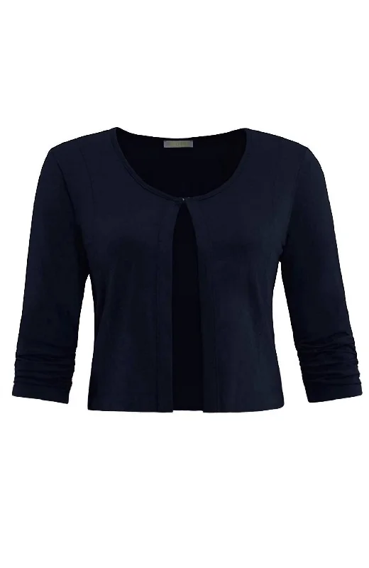 Cardigan with stripe pattern -Basic Essential Front Tie Cardigan In Navy