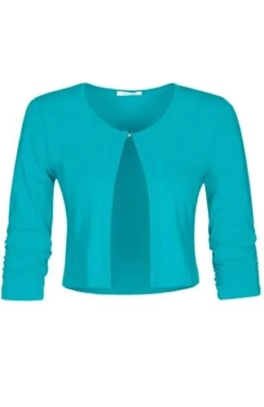 Cardigan with ribbed hem -Basic Essential Front Tie Cardigan In Turquoise