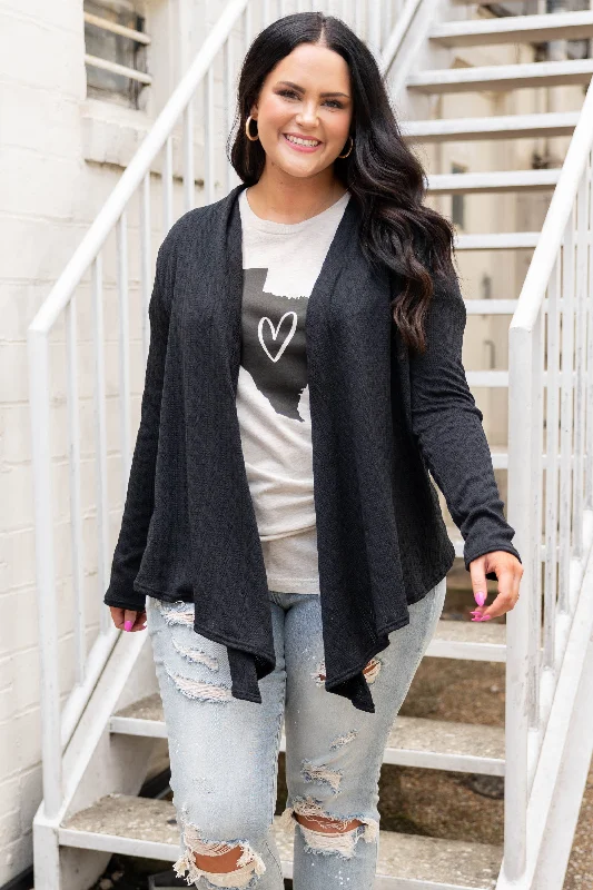 Gray cardigan for casual comfort -Classy Miss Cardigan, Black