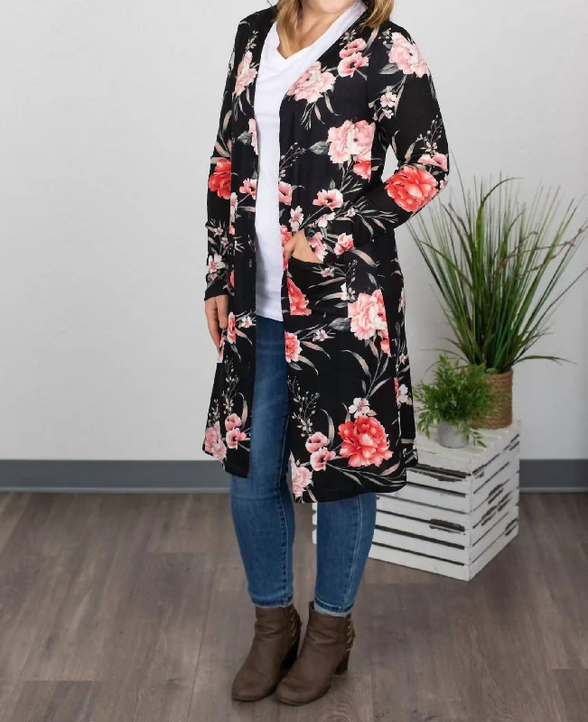 Cardigan for cold office AC -Colbie Cardigan In Black And Pink Floral