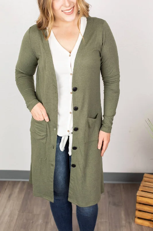 Warm cardigan for camping -Colbie Cardigan In Olive