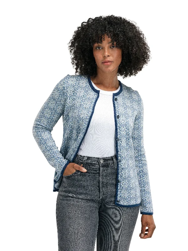 Cardigan with long ribbing -Dale of Norway - Othelie Feminine Jacket - Blueshadow/Off-White