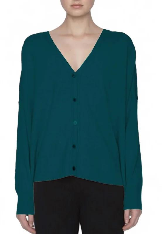 Cardigan with ribbed back -Evan Button Down Wool Cashmere Cardigan In Verde