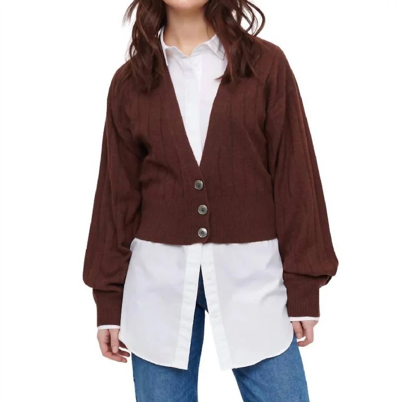 Breathable cardigan for summer -Gigi Blouson Cardigan In Chocolate