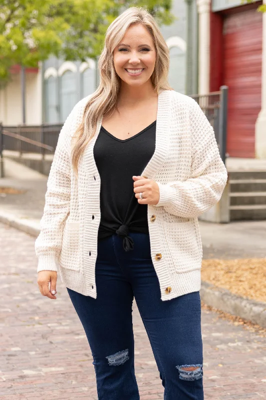 Cardigan with velour finish -Just Throw It On Cardigan, Cream