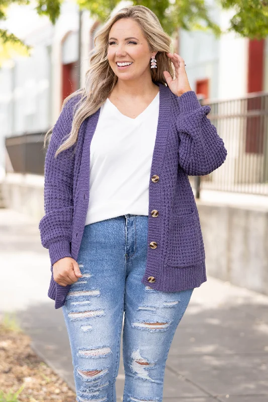 Cardigan with side fringes -Just Throw It On Cardigan, Lilac Grey