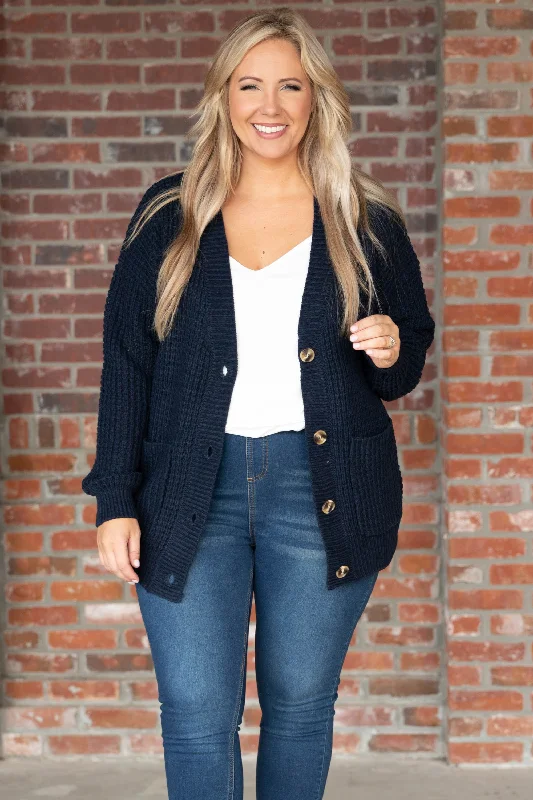 Cardigan with long fringe -Just Throw It On Cardigan, Midnight