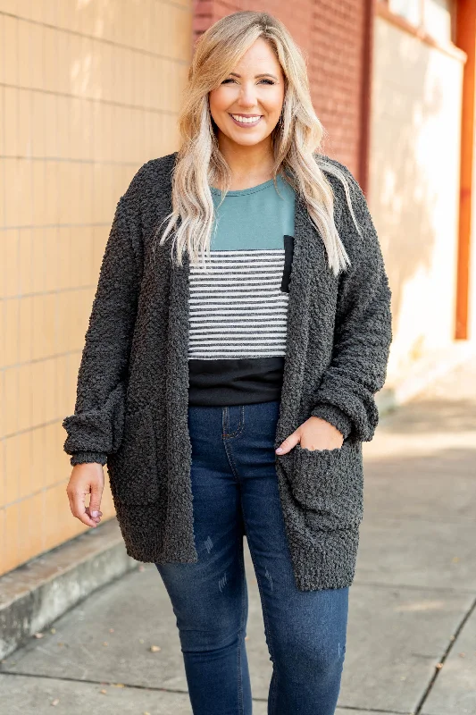 Chunky knit cardigan for winter -Latte Lover Cardigan, Ash Gray