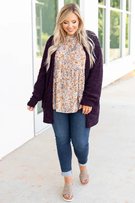 Orange cardigan for Halloween -Latte Lover Cardigan, Dark Plum