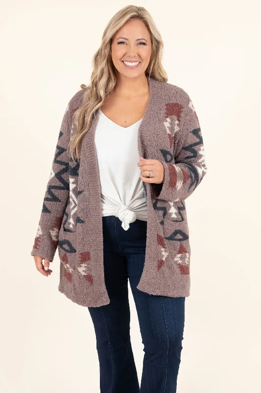 Cardigan with argyle design -Let's Stay Snuggled Cardigan, Mocha