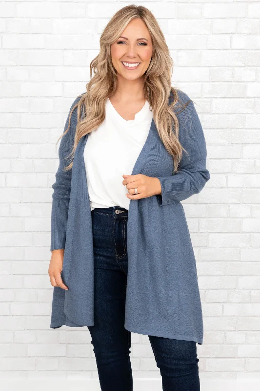 Warm cardigan for winter evenings -Overthinking It Cardigan, Blue