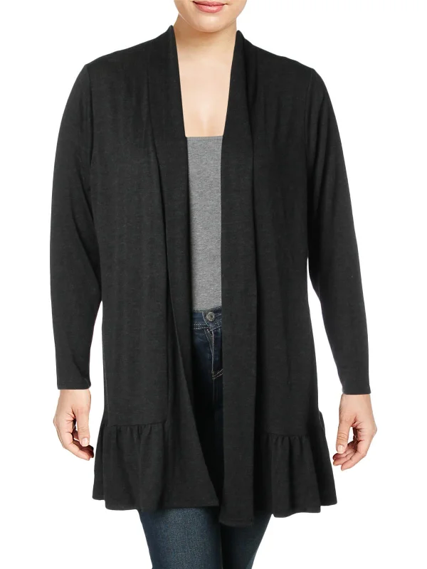 Open-front cardigan for layering -Plus Womens Ruffled Open Front Cardigan Sweater