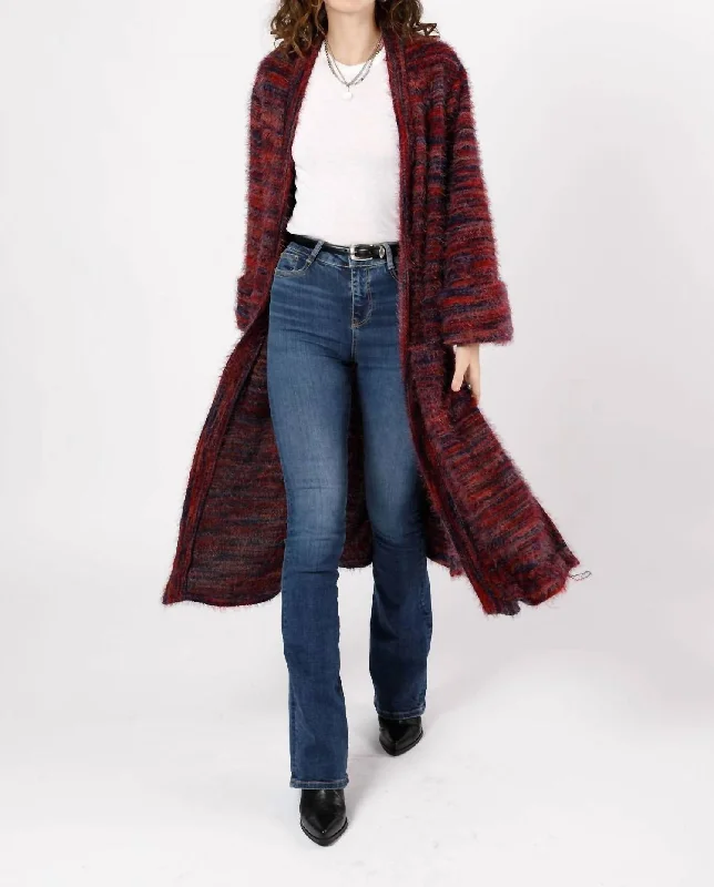 Cardigan with elbow patches -Sunset Blvd Knit Cardigan In Red Multi