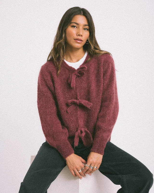 Cable knit cardigan sweater -TILTIL Bowie Cardigan Burgundy One Size