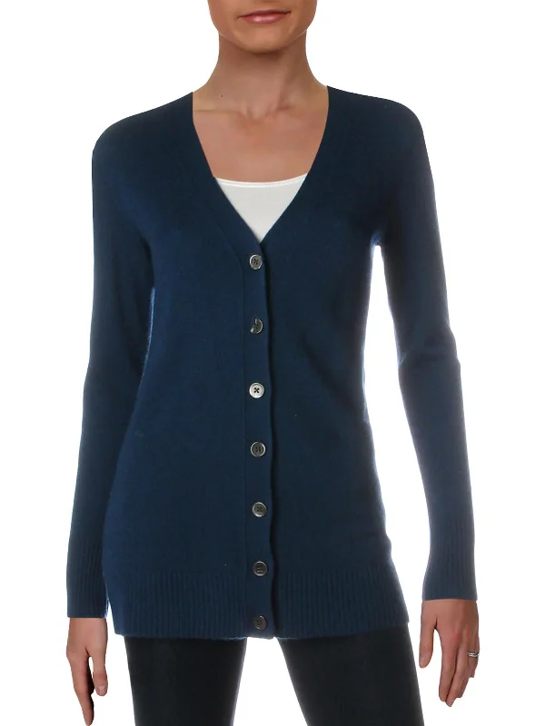 Navy cardigan for cozy outfits -Womens Cashmere Grandfather Cardigan Sweater