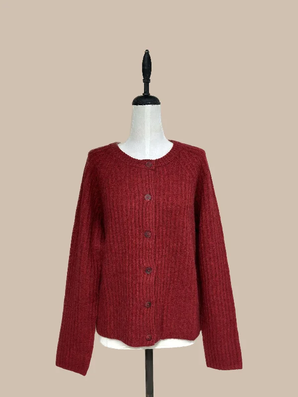 Cardigan with zigzag design -Zaha Yak Cardigan - Dark Red