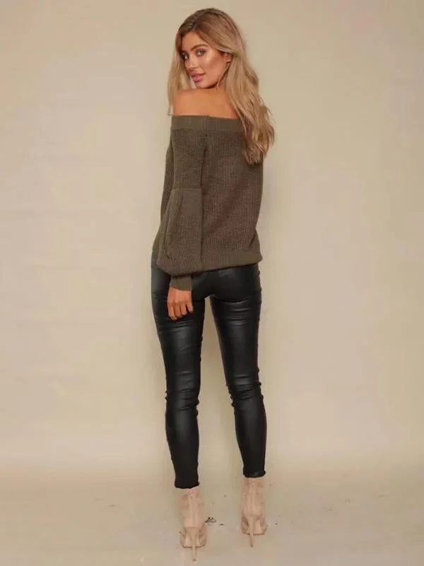 Warm pullover sweater for winter days -TastyHottie - Advanced Off-the-shoulder Puff Sleeves Sweater Tops