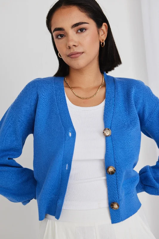 Soft cardigan for spring days -Agatha French Blue Fine Knit Cardigan