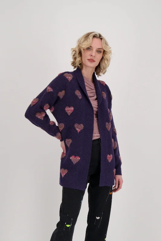 Navy cardigan for casual days -All Over Hearts Open Front Cardigan