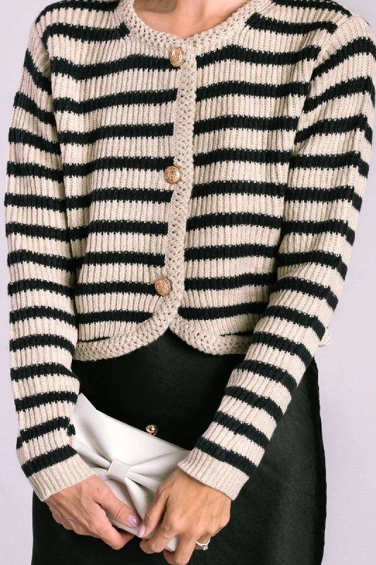 Gray cardigan for cozy style -Archer Striped Knit Cardigan