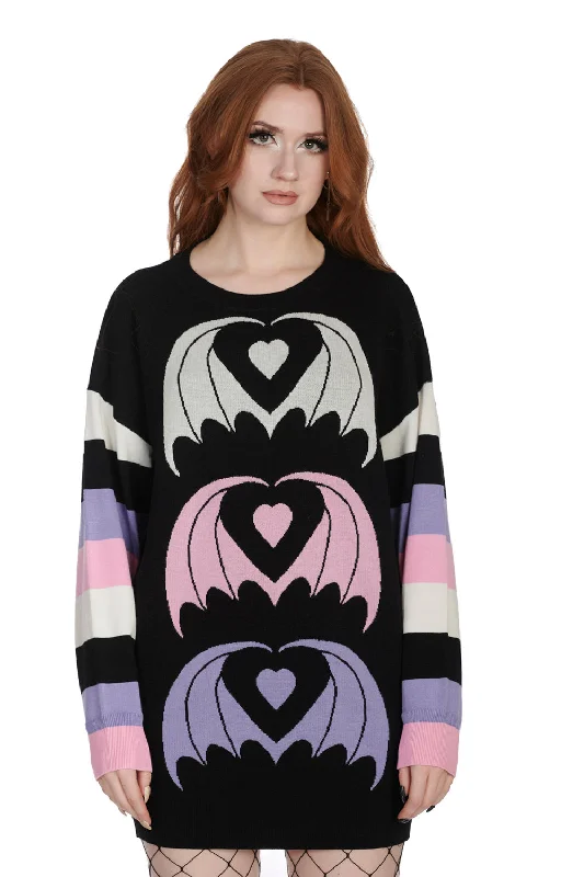 Pullover sweater with brass buttons -Bat Heart Oversized Sweater by Banned