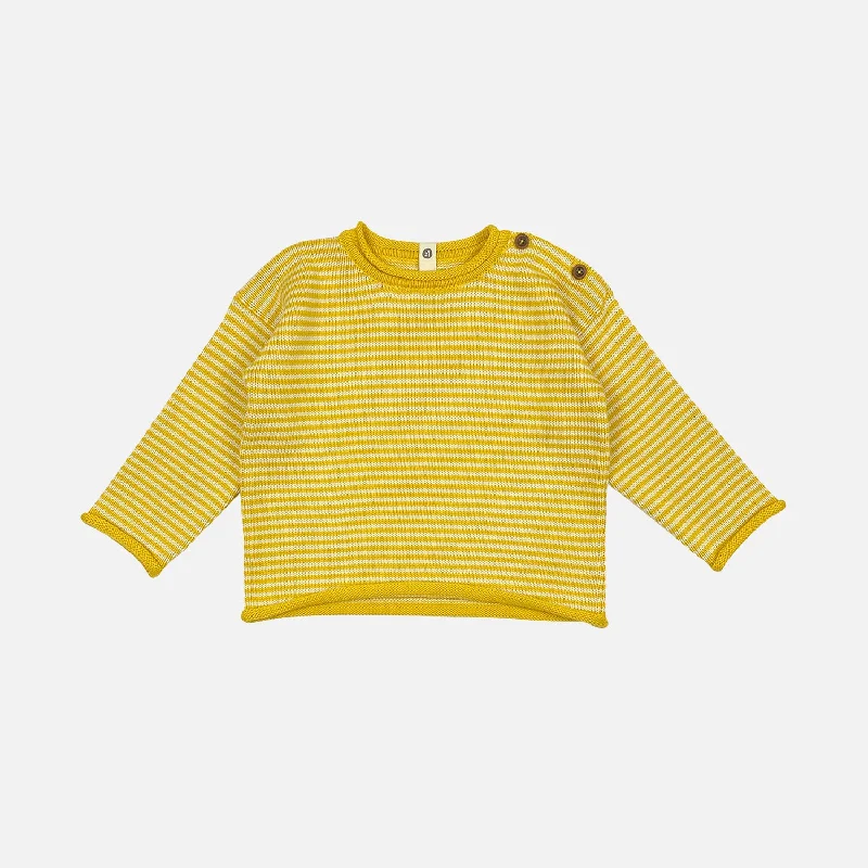 Pullover sweater with metallic buttons -Baby & Kids Cotton Sweater - Sand/Frog Gold Stripe