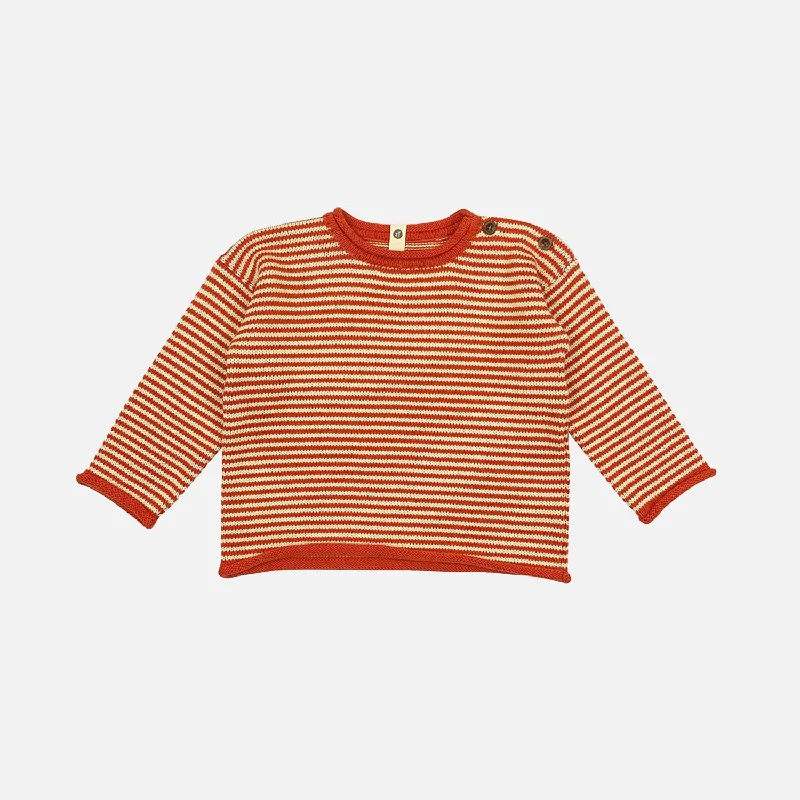 Pullover sweater with long cuffs -Baby & Kids Cotton Sweater - Sand/Tortoise Red Stripe