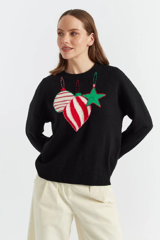 Pullover sweater with silver trim -Black Wool-Cashmere Bauble Sweater