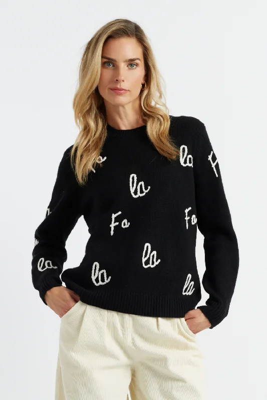 Pullover sweater with polka dot hem -Black Wool-Cashmere Fa La La Sweater