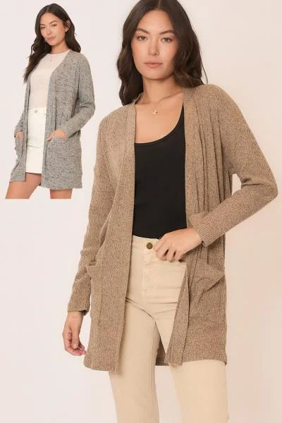 Cardigan with grid design -Brushed Knit Pocket Cardigan