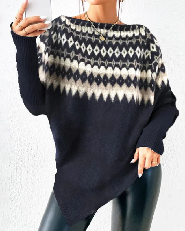 Navy pullover sweater for cozy days -TastyHottie - Casual round neck sweater