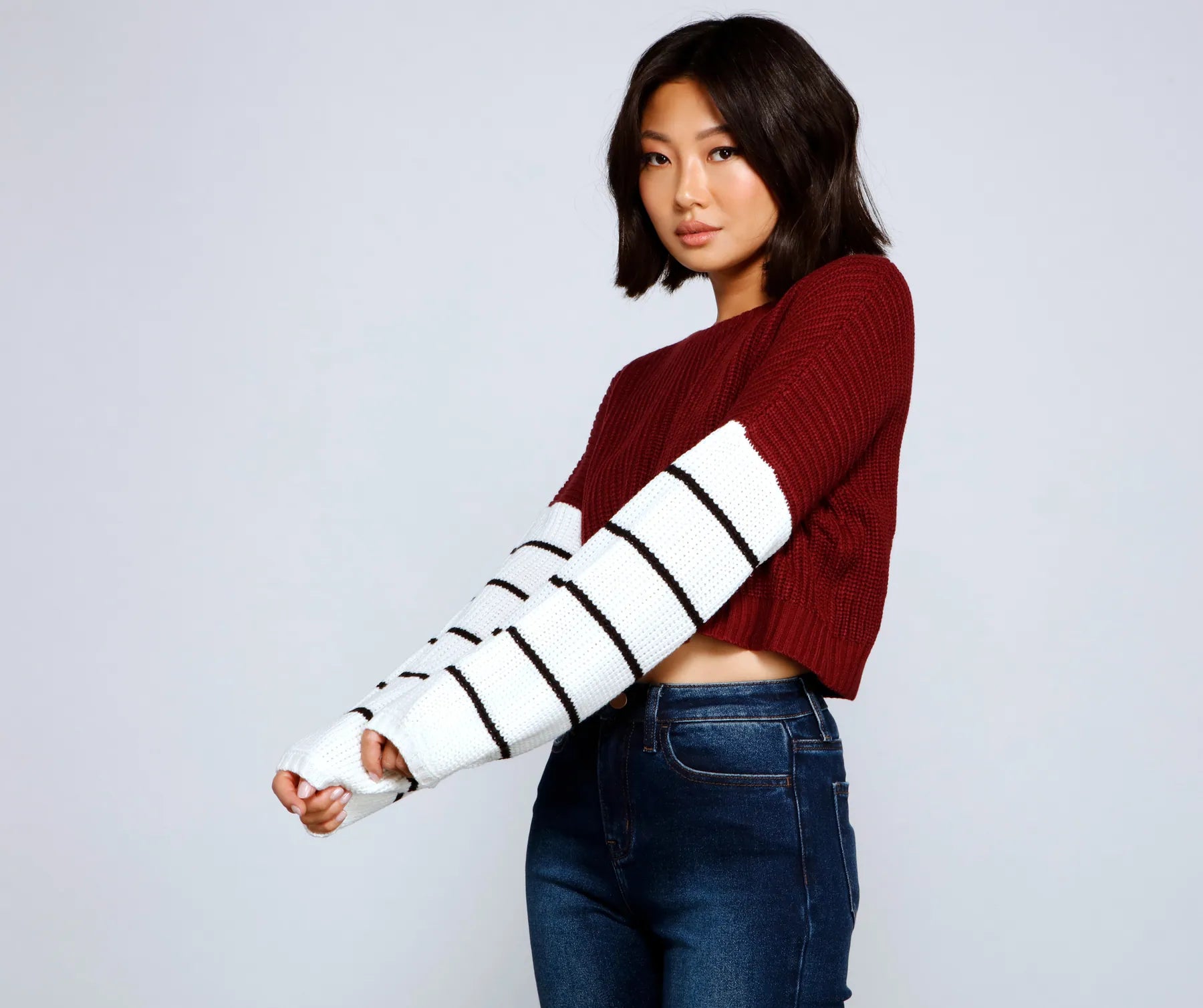 Pullover sweater with floral embroidery -Casually On-Trend Striped Sweater