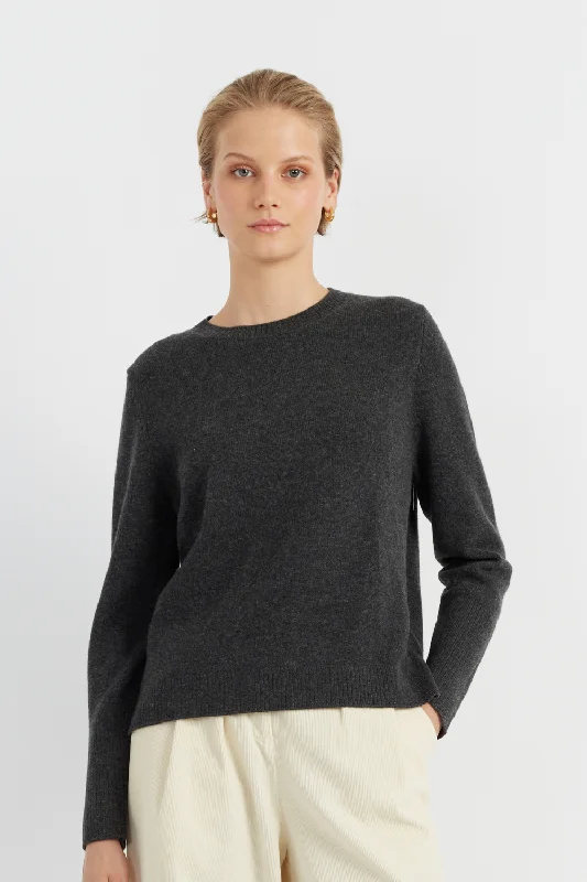 Pullover sweater for cold classrooms -Charcoal Cashmere Boxy Sweater