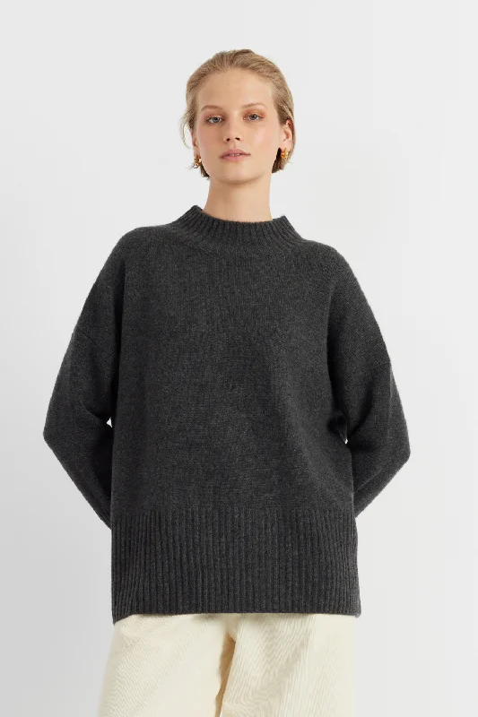 Pullover sweater for evening wear -Charcoal Cashmere Comfort Sweater