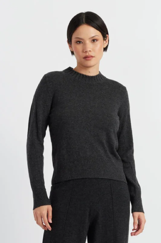 Pullover sweater with wide sleeves -Charcoal Wool-Cashmere Cropped Sweater