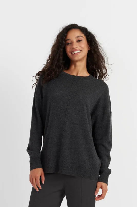 Pullover sweater with ribbed hem -Charcoal Wool-Cashmere Slouchy Sweater