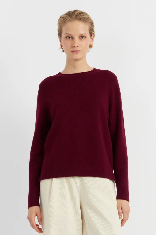 Pullover sweater with relaxed fit -Claret Cashmere Boxy Sweater