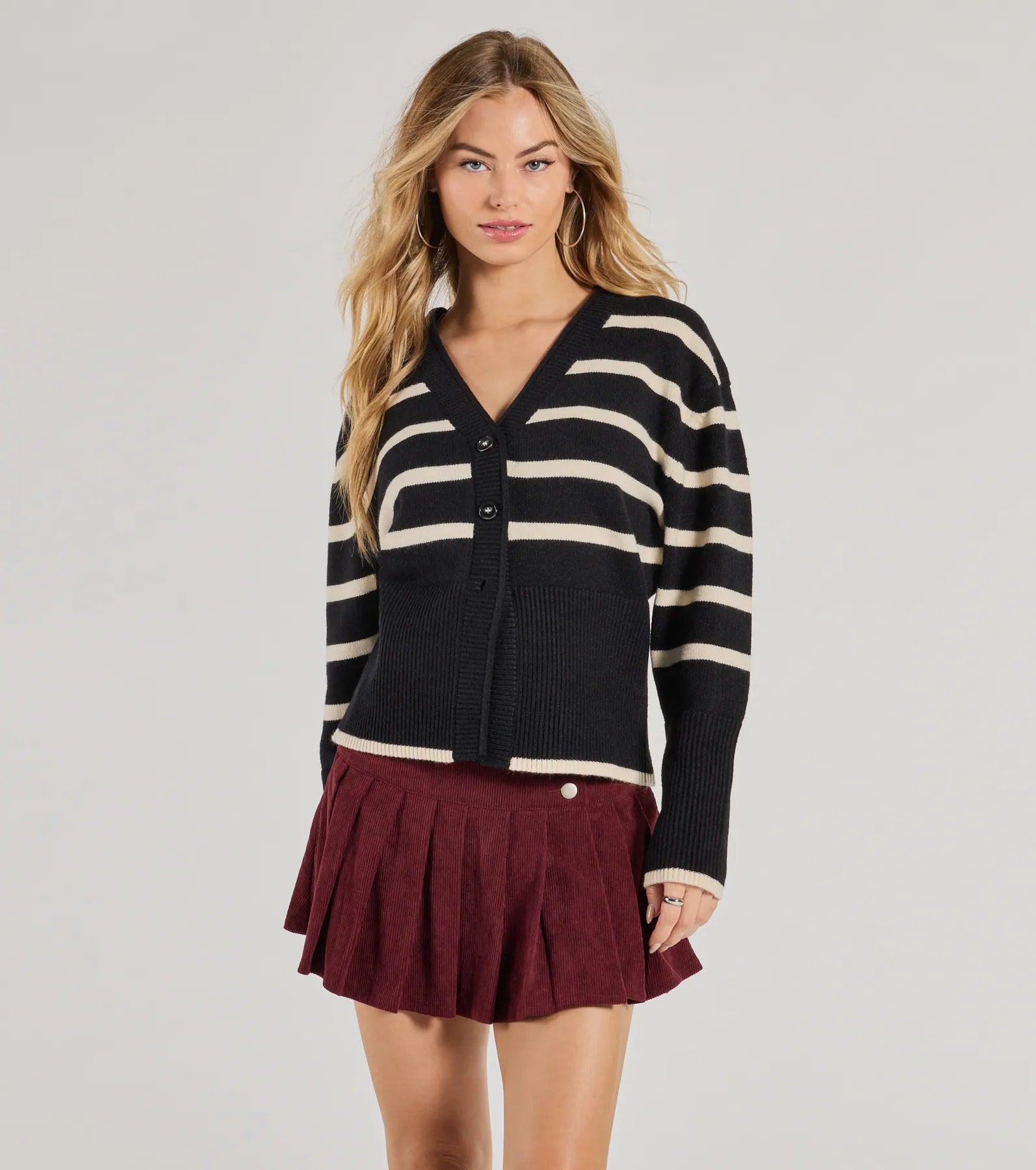 Warm cardigan for cozy days -Classic And Cozy Striped Knit Oversized Cardigan