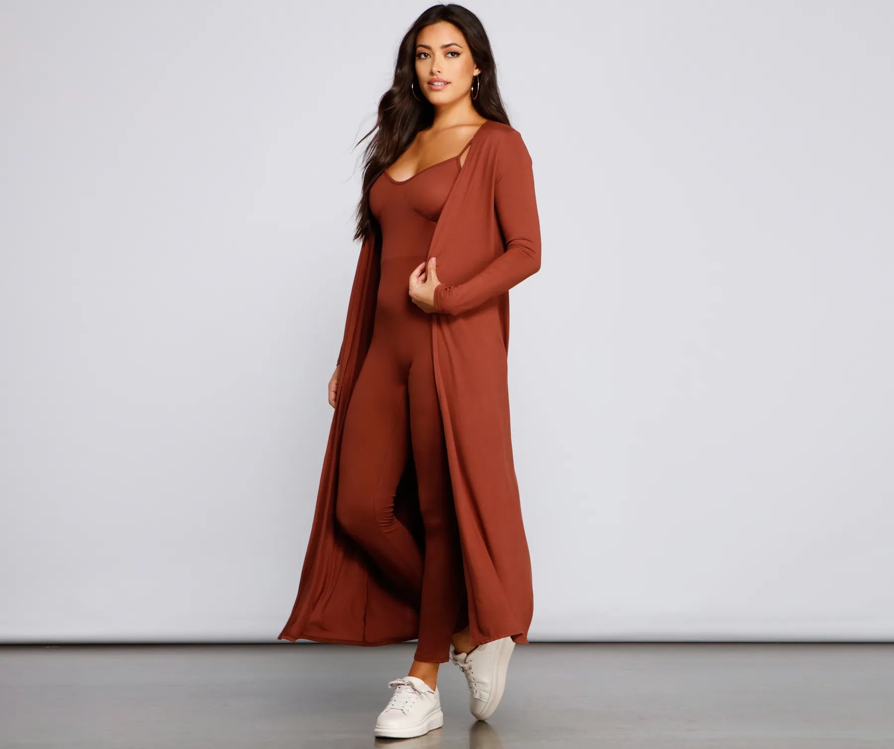 Cardigan with ribbed hem -Classically Chic Brushed Knit Duster