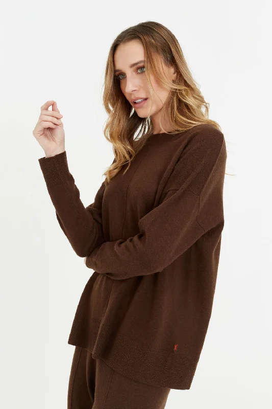 Pullover sweater with plush lining -Cocoa Wool-Cashmere Slouchy Sweater