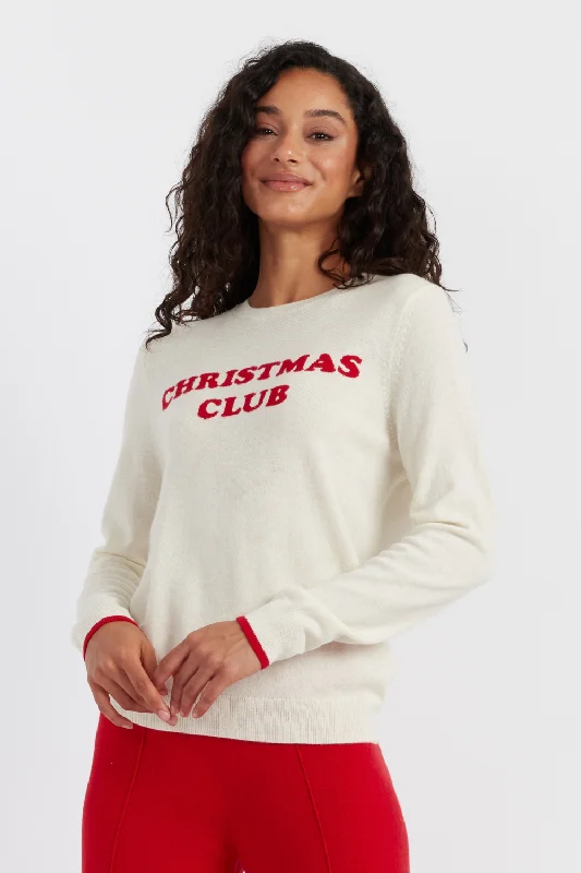 Pullover sweater with wave design -Cream Wool-Cashmere Christmas Club Sweater