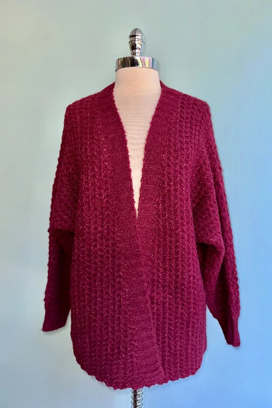 Cardigan with floral hem -Dark Red Super Soft Open Cardigan by Molly Bracken