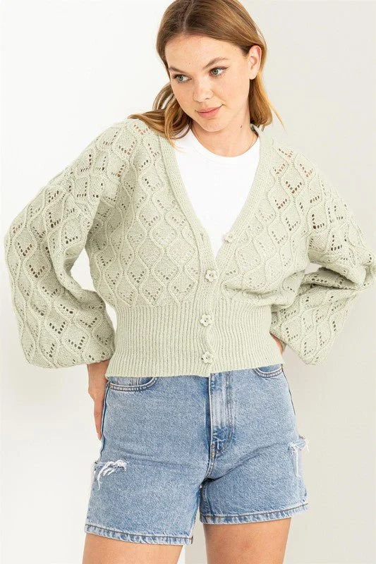 Dark green cardigan for forest vibes -Pointelle Sweater Cardigan