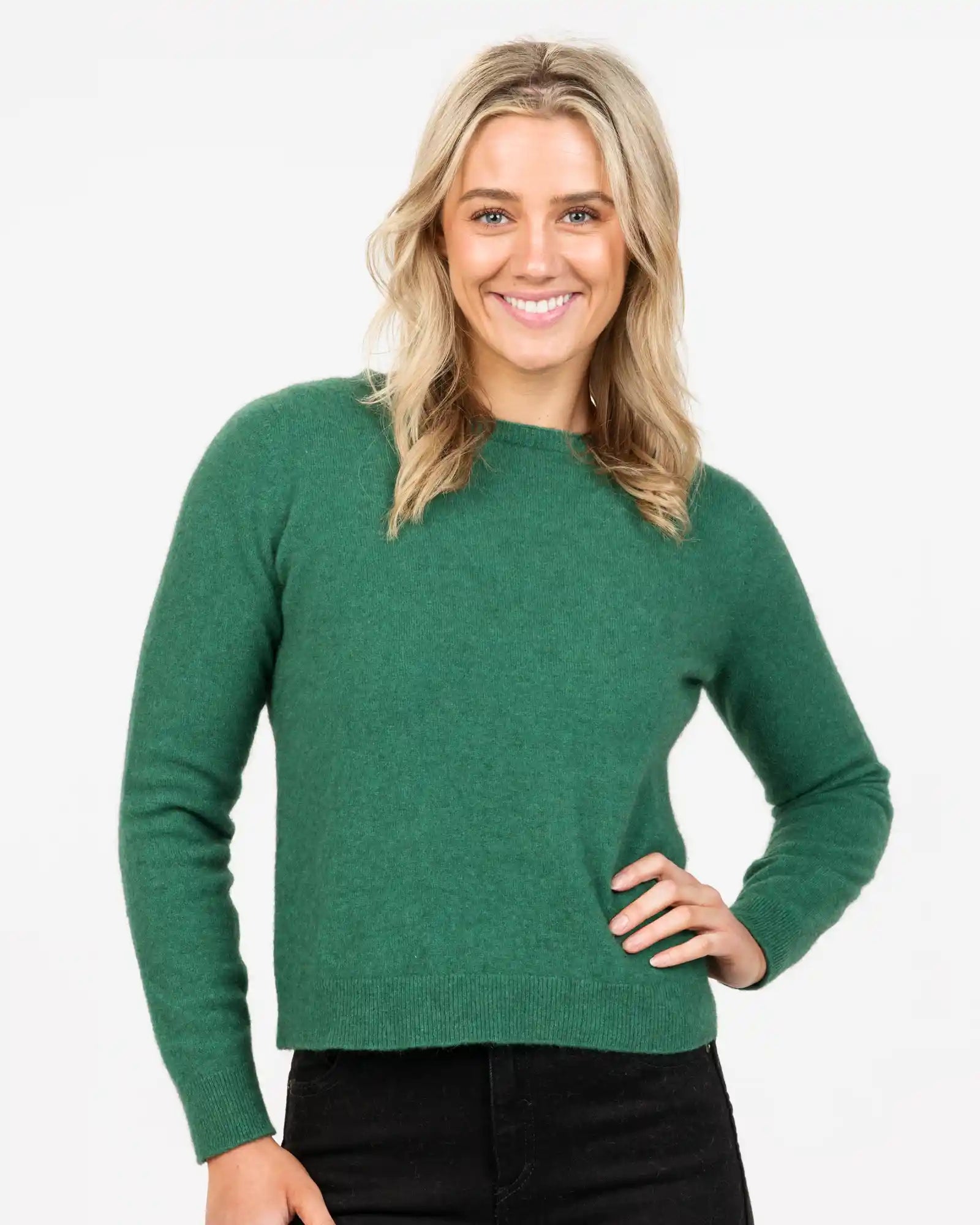 Pullover sweater with star design -Deep Sage Women's Cropped Crew Neck Sweater - NB870