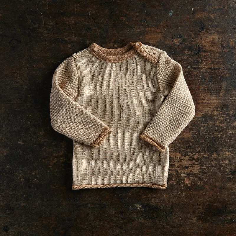 Pullover sweater with checkered pattern -Baby & Kids Merino Wool Jumper - Caramel/Natural