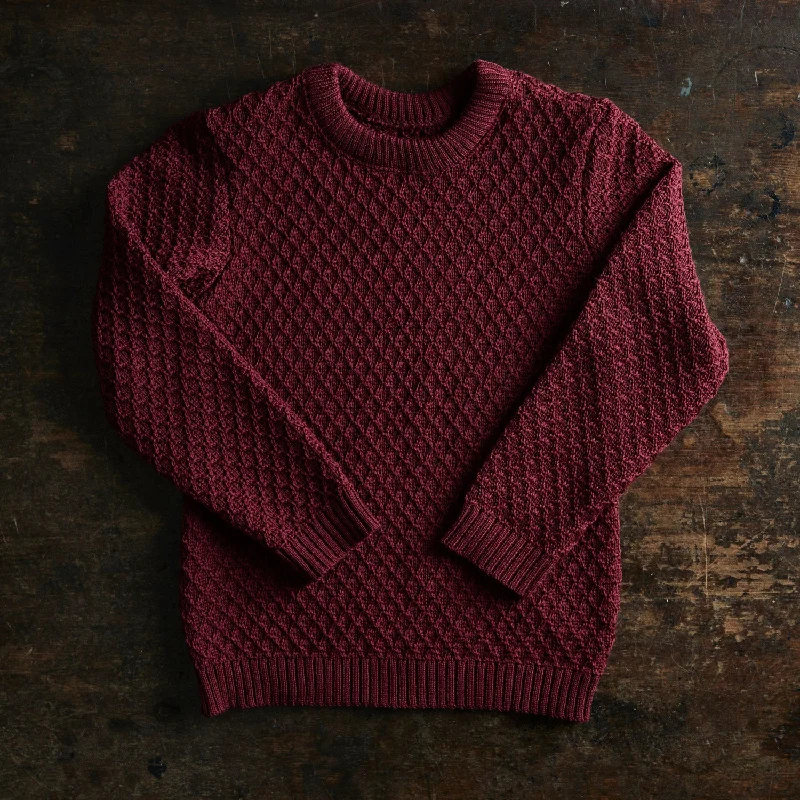 Pullover sweater with tree pattern -Merino Wool Aran Jumper - Cassis