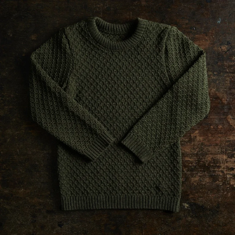 Pullover sweater with polka dot design -Merino Wool Aran Jumper - Olive